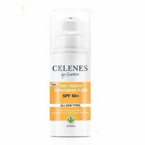 ضد آفتاب بیرنگ گیاهی فلوئیدی سلنس Celenes Sunscreen Dry Touch Fluid Spf 50